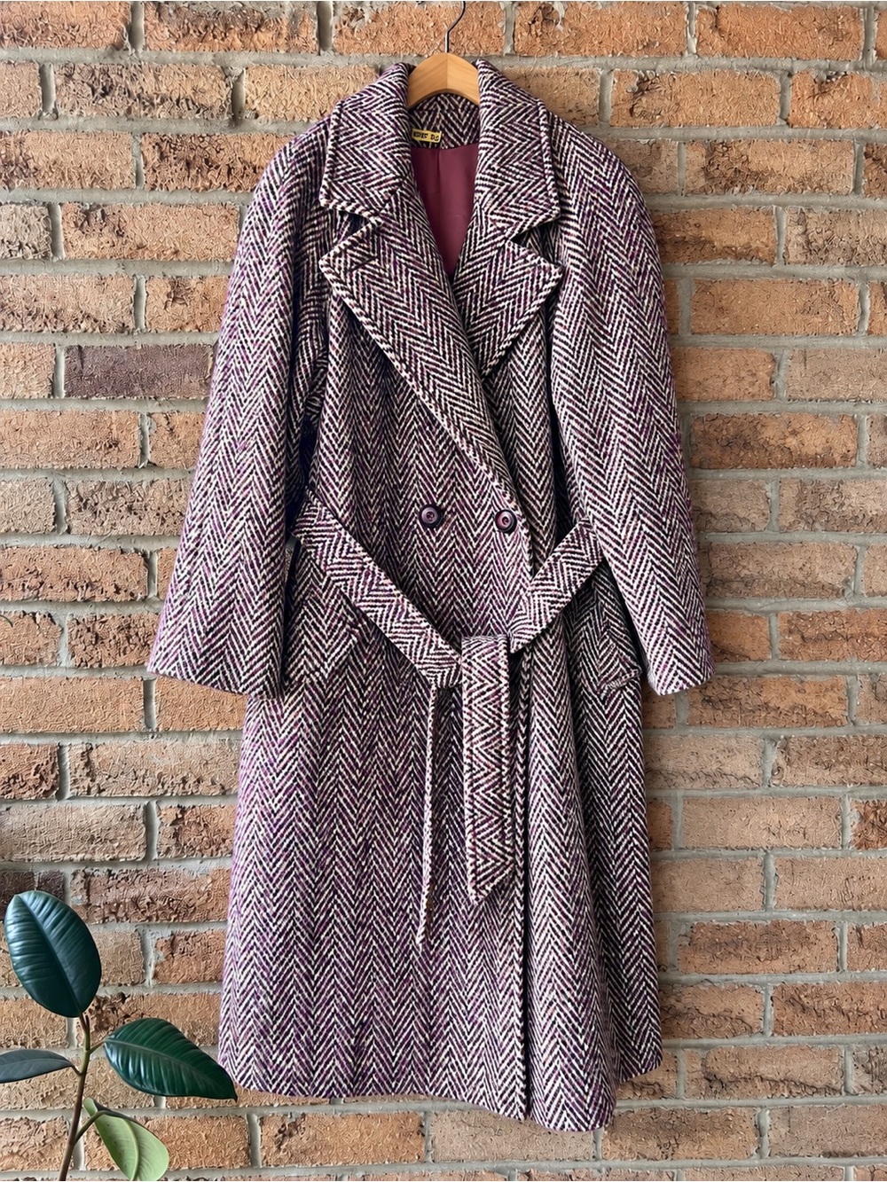 MALLIA Castleisland Irish Tweed 100% Wool Belted Herringbone Overcoat Sz 6